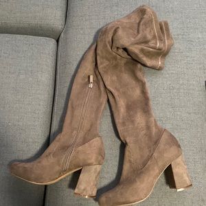 Forever 21 taupe thigh high heeled boots